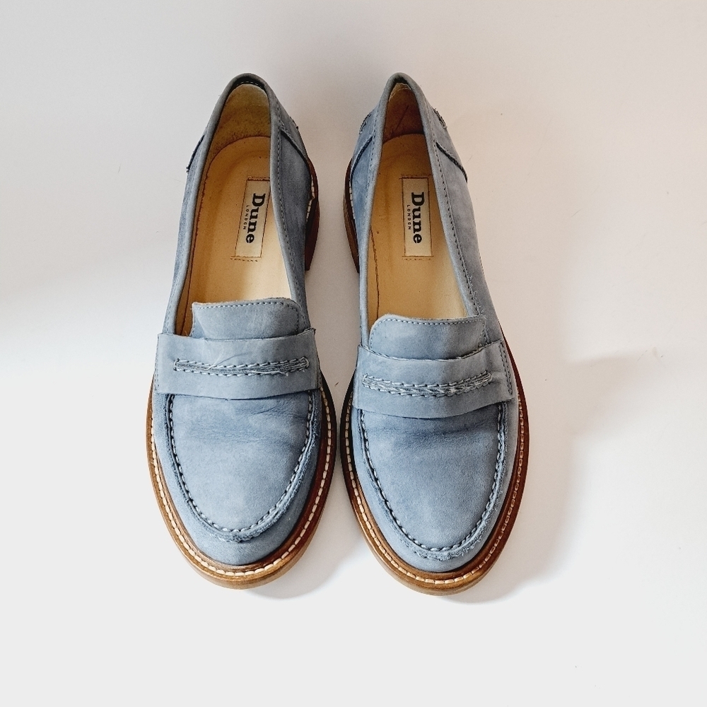 Dune London Grateful Block Heel Blue‎ Suede Loafers